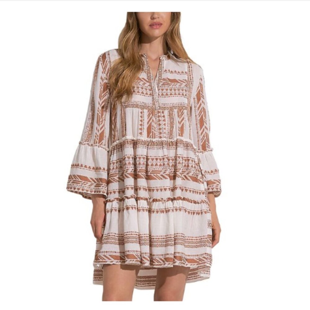 ELAN TIERED BOHO BELL SLEEVES DRESS Size M/L